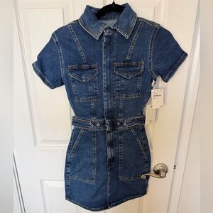 Good American Indigo Denim Dress with Belted Waist
